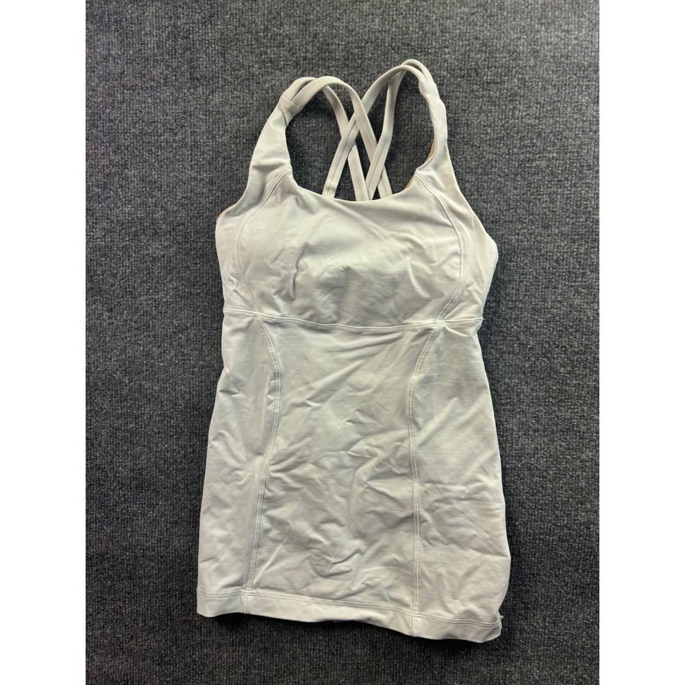 Lululemon Power Y Tank Top Women Size 4 White Strappy Built-in Bra Activewear